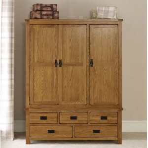 Rustic Oak : Tủ Áo 1m6 - Gỗ Sồi 3 Cánh + 5 Ngăn Kéo